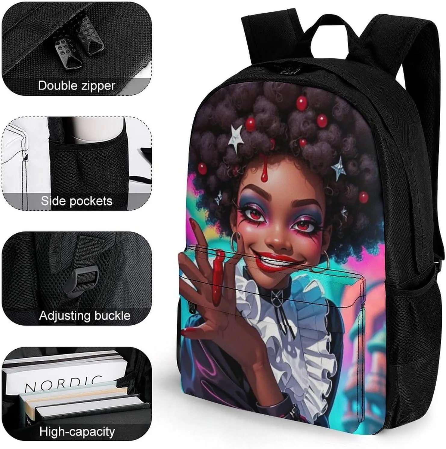 Lightweight Daypack Backpack for Trekking Work Running - Big Capacity Multipurpose Anti-Theft Bookbag, Cool African American Woman Bold And Colorful Art Business Computer Bag