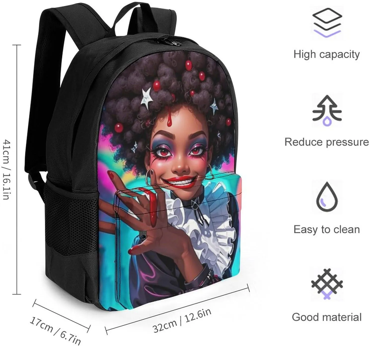 Lightweight Daypack Backpack for Trekking Work Running - Big Capacity Multipurpose Anti-Theft Bookbag, Cool African American Woman Bold And Colorful Art Business Computer Bag
