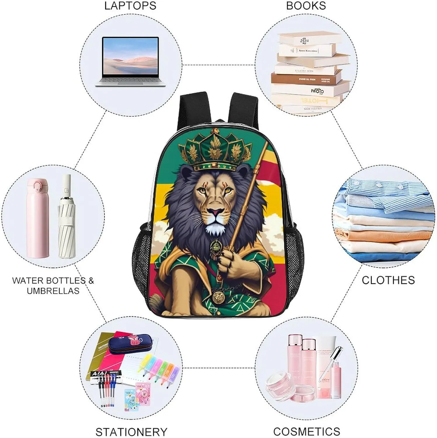 Lightweight Daypack Backpack for Trekking Work Running - Big Capacity Multipurpose Transparent Bookbag, Lion Judah Marijuanaweed Smoke Art Business Computer Bag