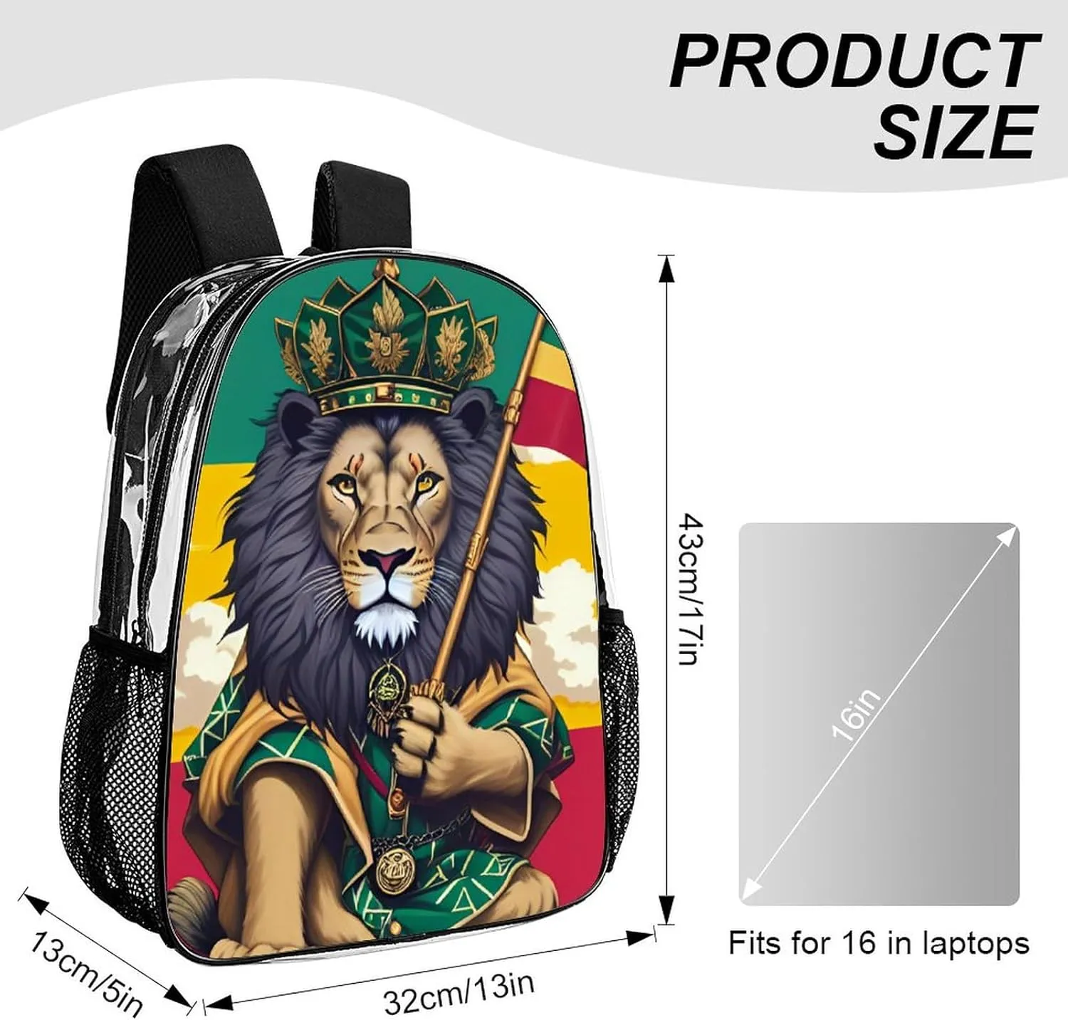 Lightweight Daypack Backpack for Trekking Work Running - Big Capacity Multipurpose Transparent Bookbag, Lion Judah Marijuanaweed Smoke Art Business Computer Bag