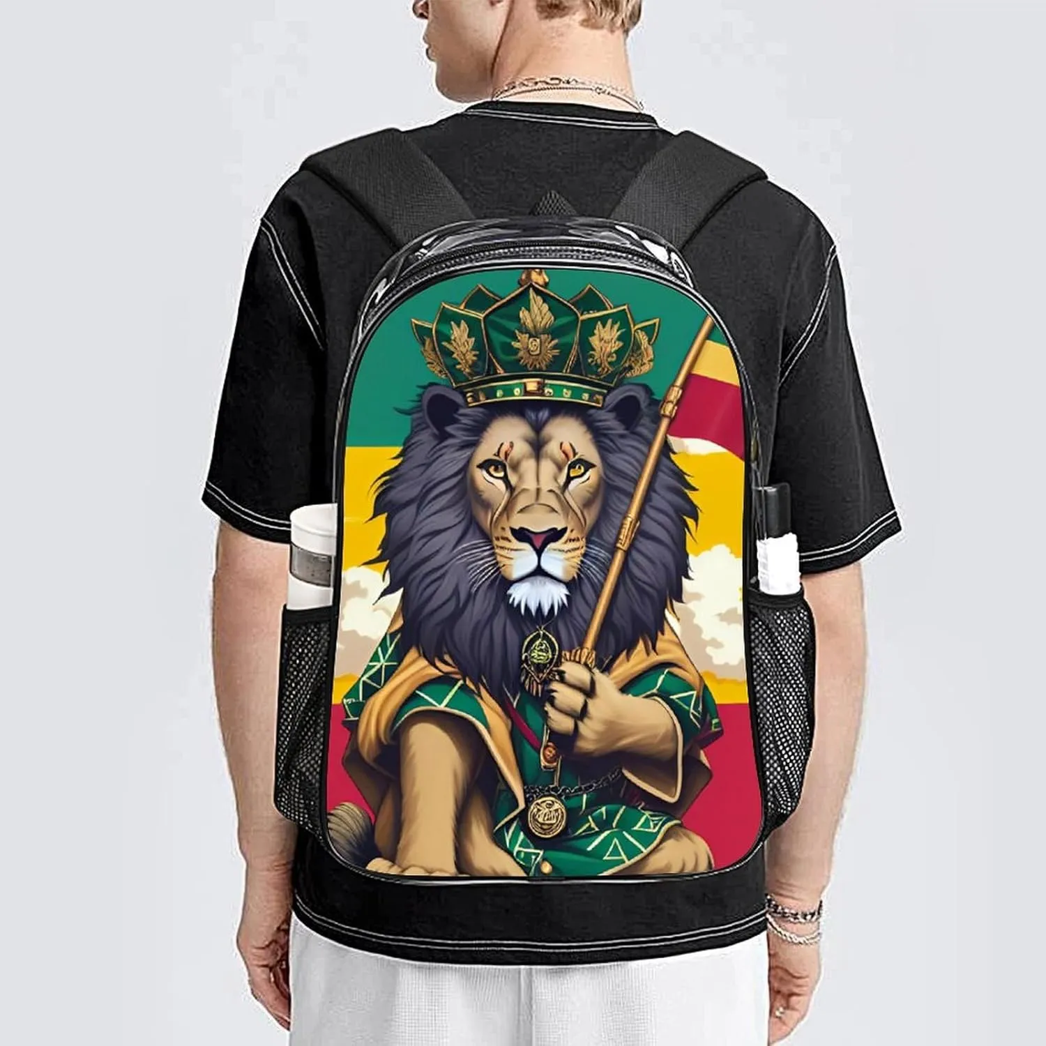 Lightweight Daypack Backpack for Trekking Work Running - Big Capacity Multipurpose Transparent Bookbag, Lion Judah Marijuanaweed Smoke Art Business Computer Bag