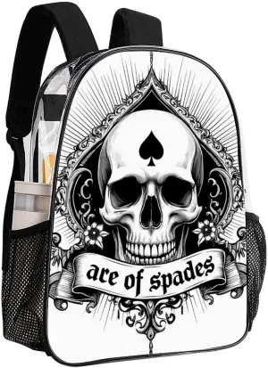 Lightweight Daypack Bookbag for Trekking Business Walking Cycling - Big Capacity Transparent Multipurpose Carry On Bag, Ace Of Spades Skull Art Business Computer Bag