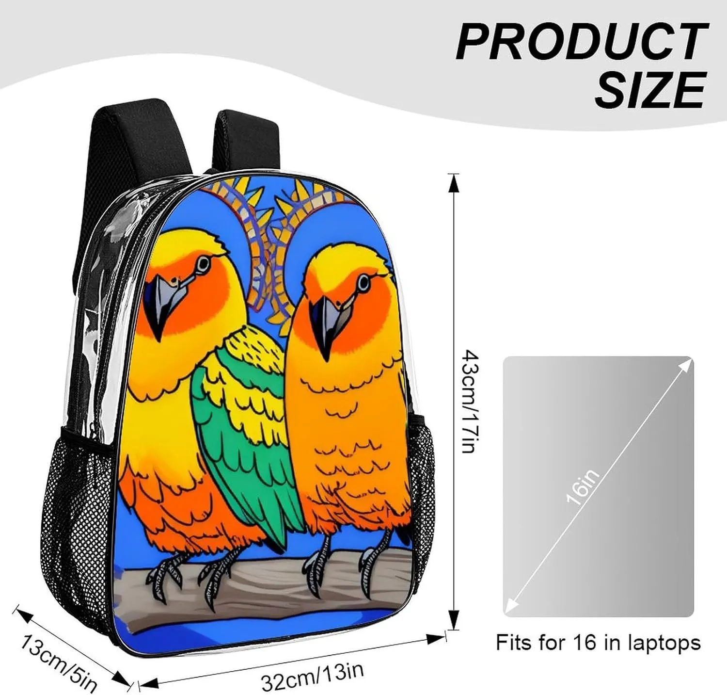 Lightweight Daypack Bookbag for Trekking Business Walking Cycling - Big Capacity Transparent Multipurpose Carry On Bag, Loquacious Birds Blue Art Business Computer Bag
