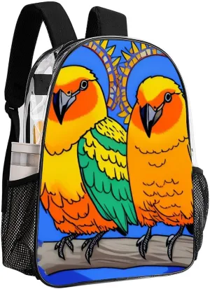 Lightweight Daypack Bookbag for Trekking Business Walking Cycling - Big Capacity Transparent Multipurpose Carry On Bag, Loquacious Birds Blue Art Business Computer Bag