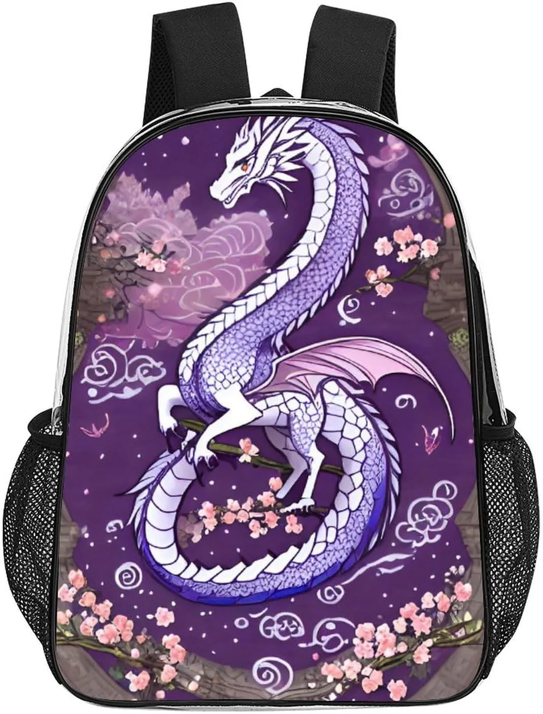 Lightweight Daypack Bookbag for Trekking Business Walking Cycling - Big Capacity Transparent Multipurpose Carry On Bag, Romantic Dragon Cherry Flowers Art Business Computer Bag
