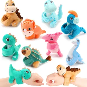 Liliful 8 Pack Kids Gifts Stuffed Animal Cat Slap Bracelets, Graduation End of Year 8 Inch Plush Wrist Cute Snap Bracelets Birthday for Boys Girls Child Bulk Items Pet Adoption Party Favors(Dinosaur)