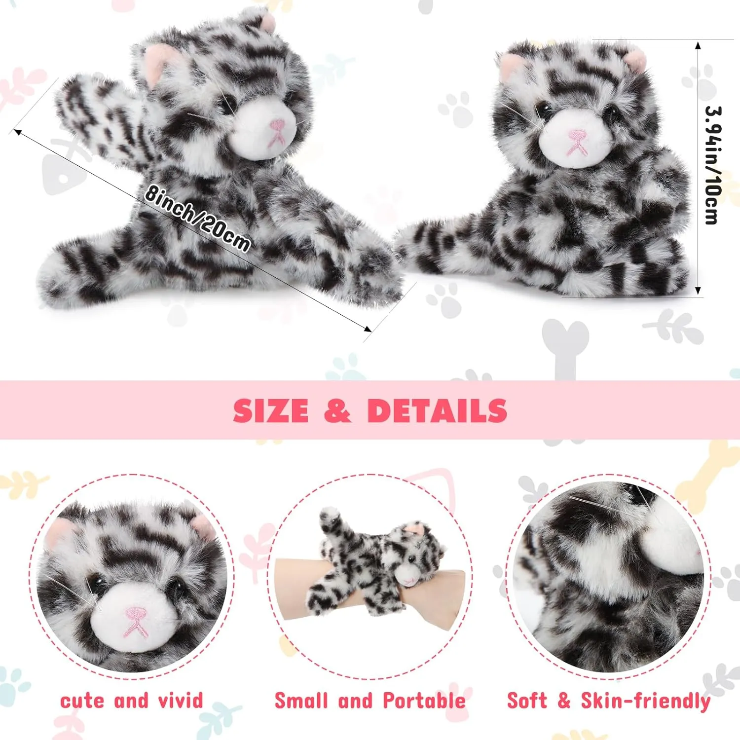 Liliful 8 Pack Kids Gifts Stuffed Animal Cat Slap Bracelets, Graduation End of Year 8 Inch Plush Wrist Cute Snap Bracelets Birthday for Boys Girls Child Bulk Items Pet Adoption Party Favors(Kittens)