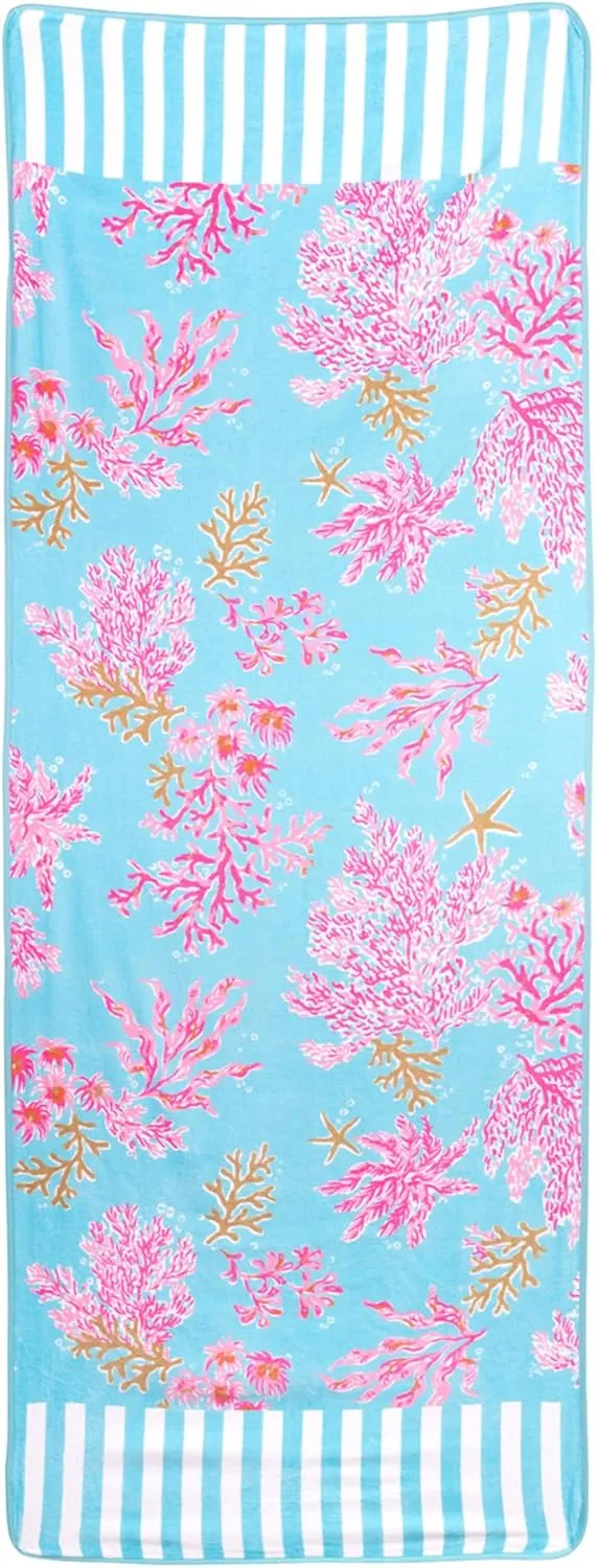 Lilly Pulitzer Cotton Beach Chaise Lounge Towel, Plush Chair Cover 30" x 81.75" Pool Towel (Royal Coral)