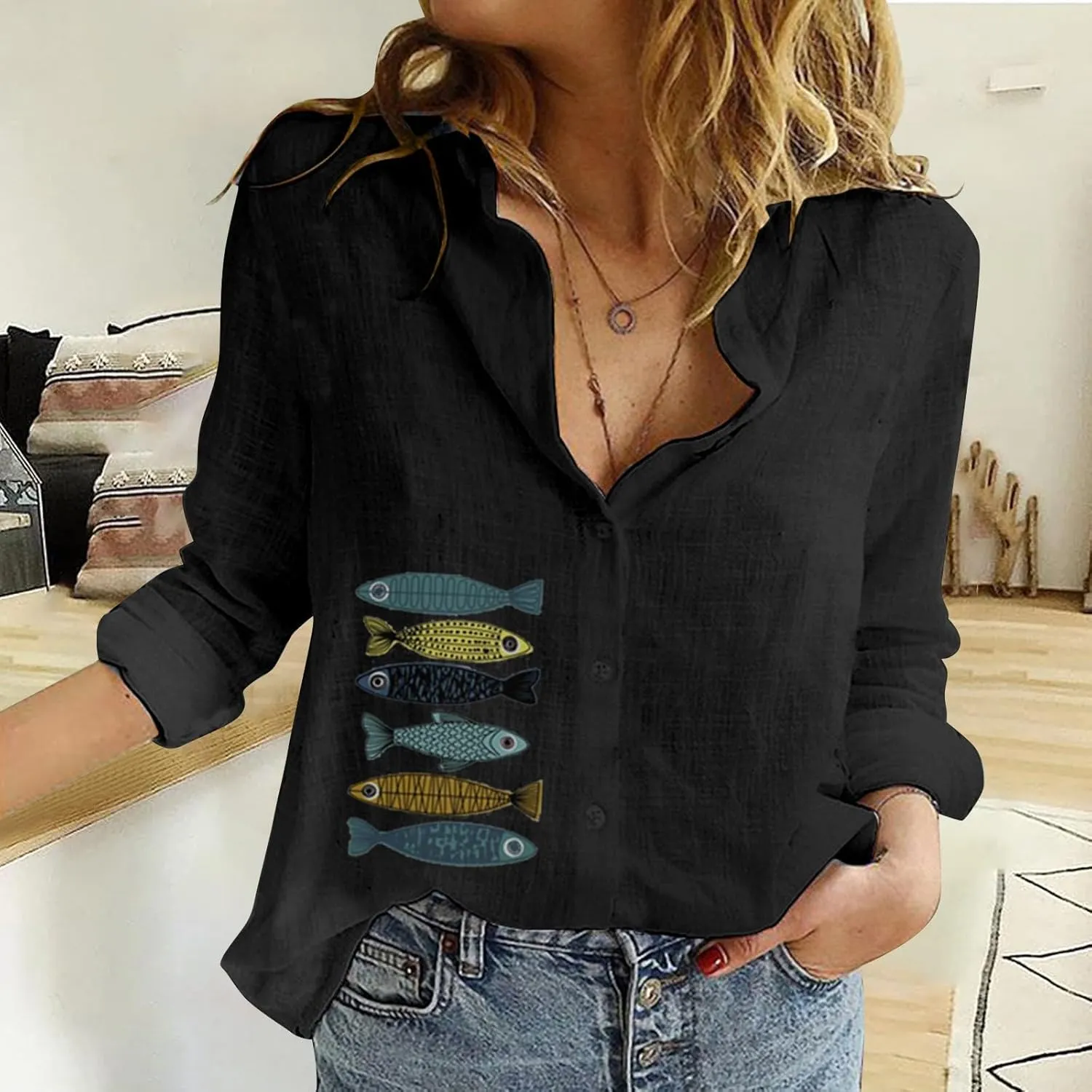 Linen Cotton Womens Short Sleeve Shirts Big Drop Collar Loose Draw Pleated Two Tops Women'S Swimwear Cover Ups