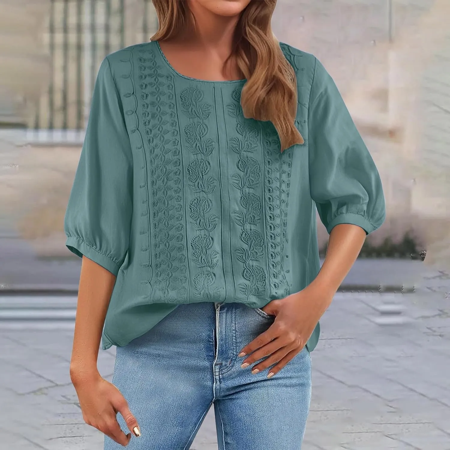 Linen Shirts for Women Shirts V Neck Roll Up Sleeve Blouses Tops White Cover Up Shirt Womens Casual V Neck 3/4