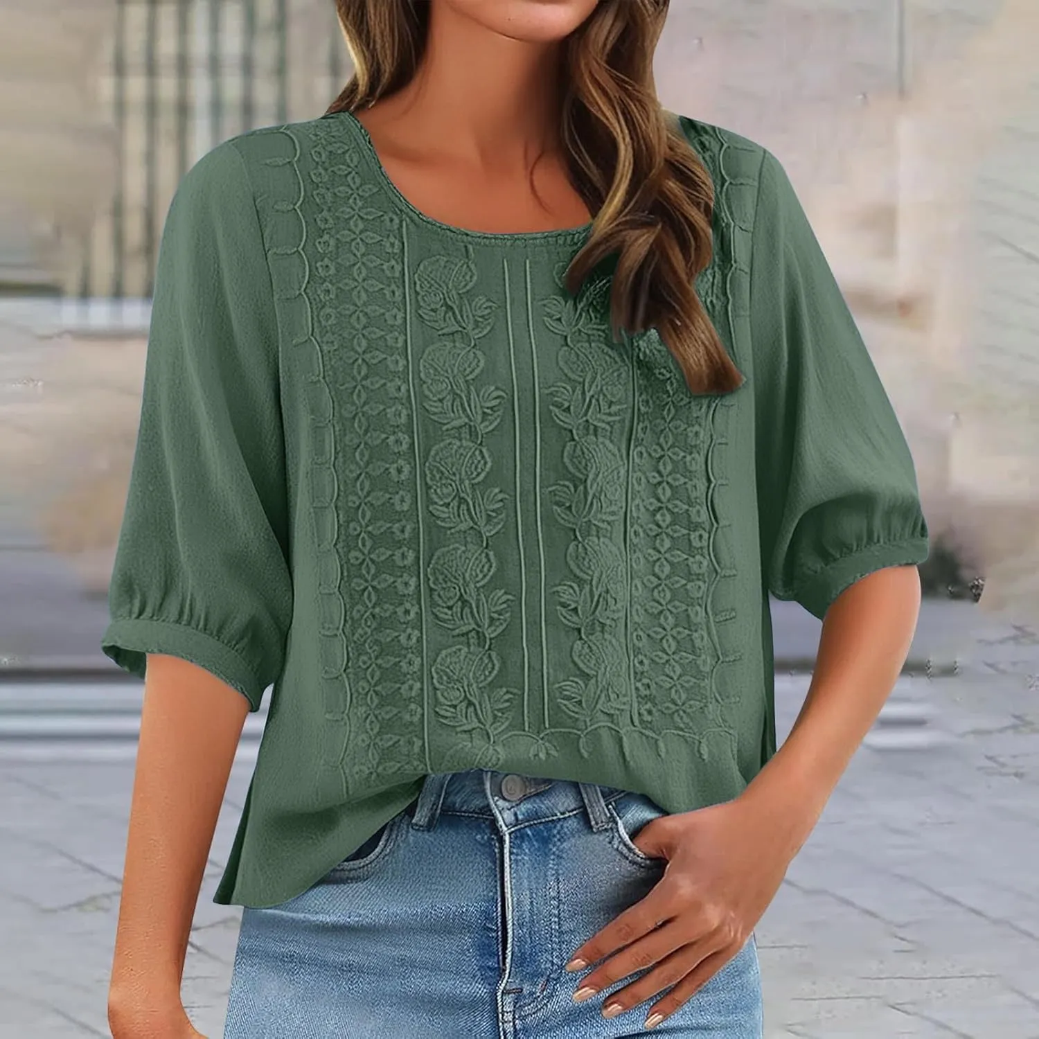 Linen Shirts for Women Shirts V Neck Roll Up Sleeve Blouses Tops White Cover Up Shirt Womens Casual V Neck 3/4