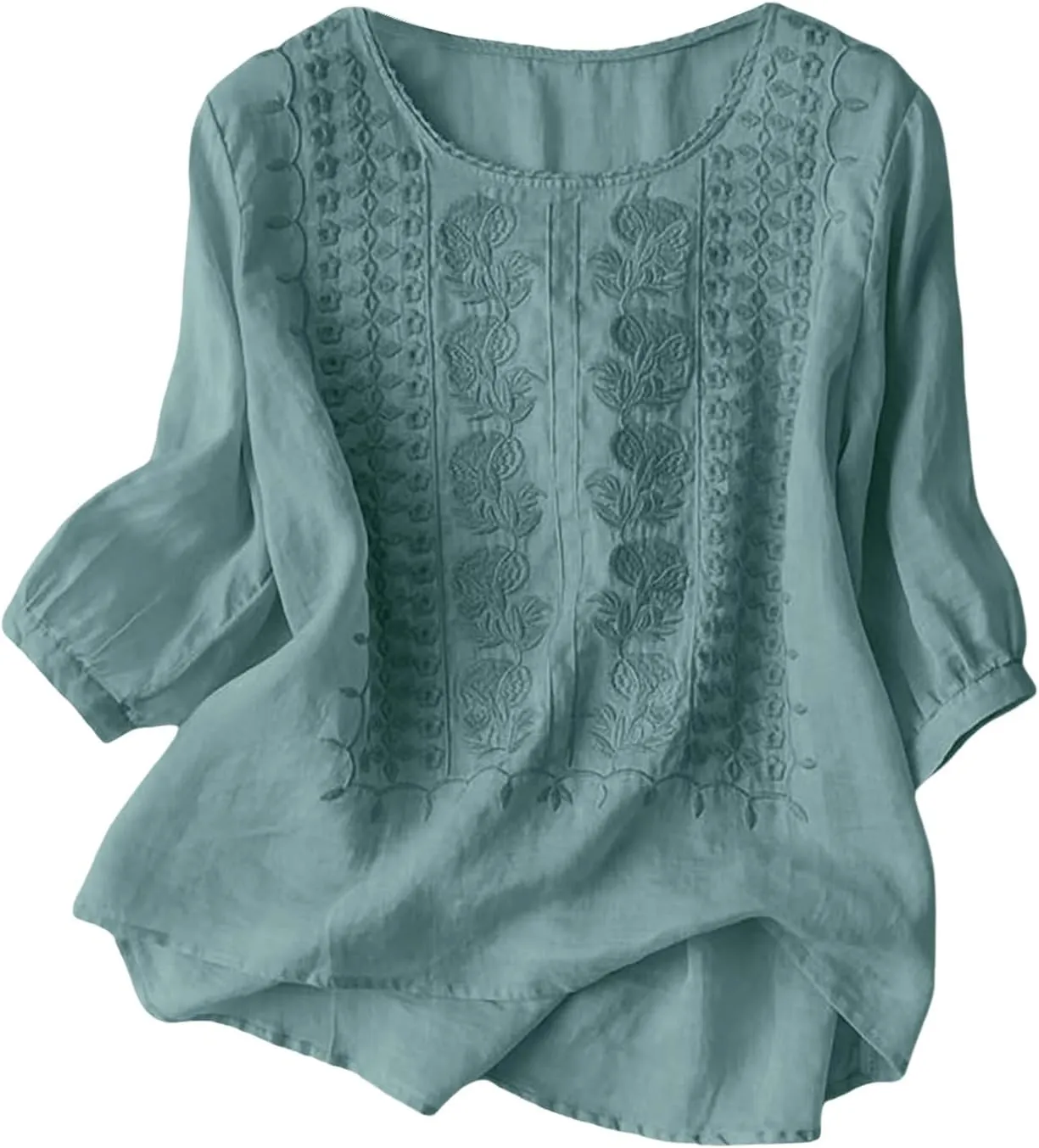Linen Shirts for Women Shirts V Neck Roll Up Sleeve Blouses Tops White Cover Up Shirt Womens Casual V Neck 3/4