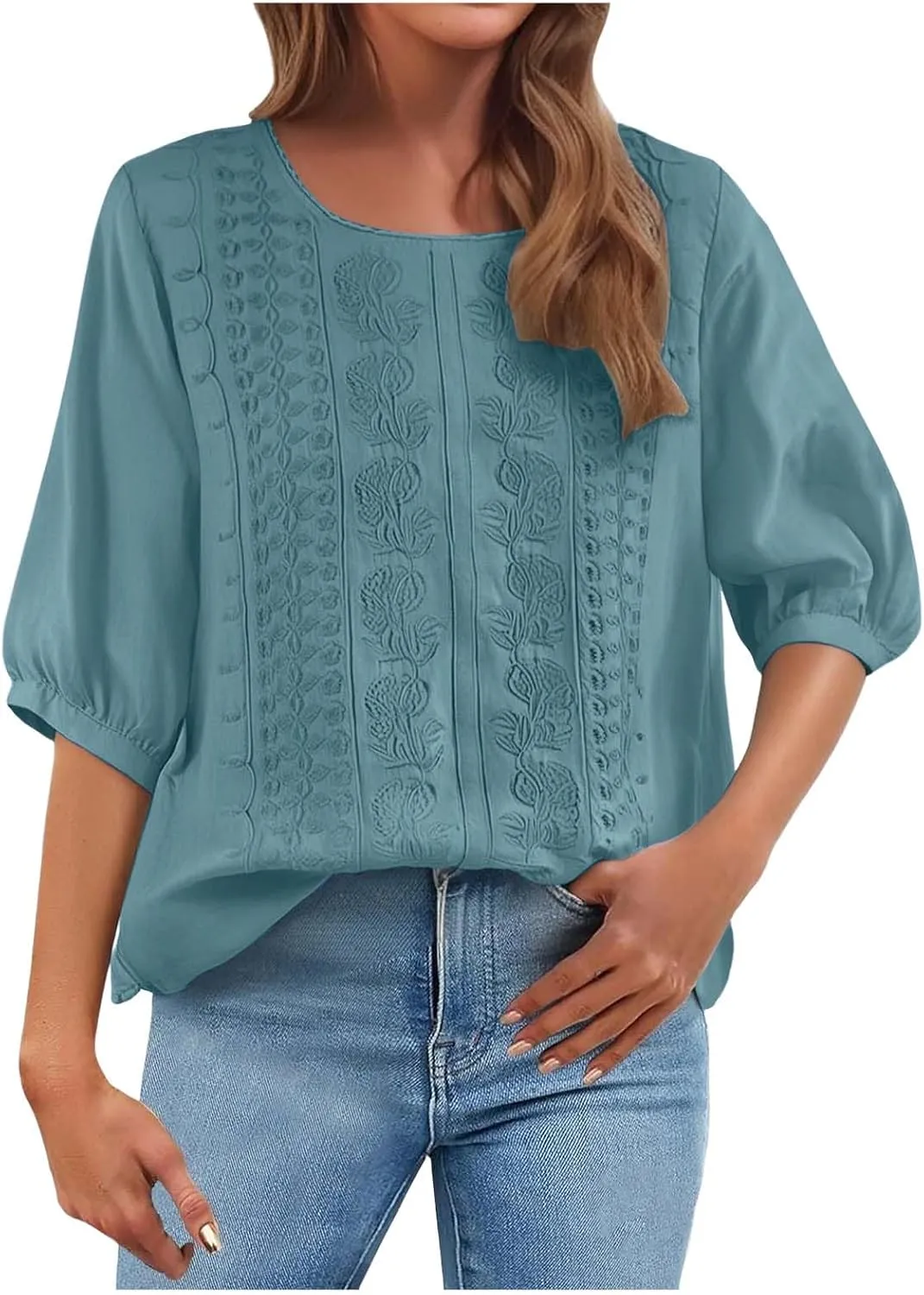 Linen Shirts for Women Shirts V Neck Roll Up Sleeve Blouses Tops White Cover Up Shirt Womens Casual V Neck 3/4