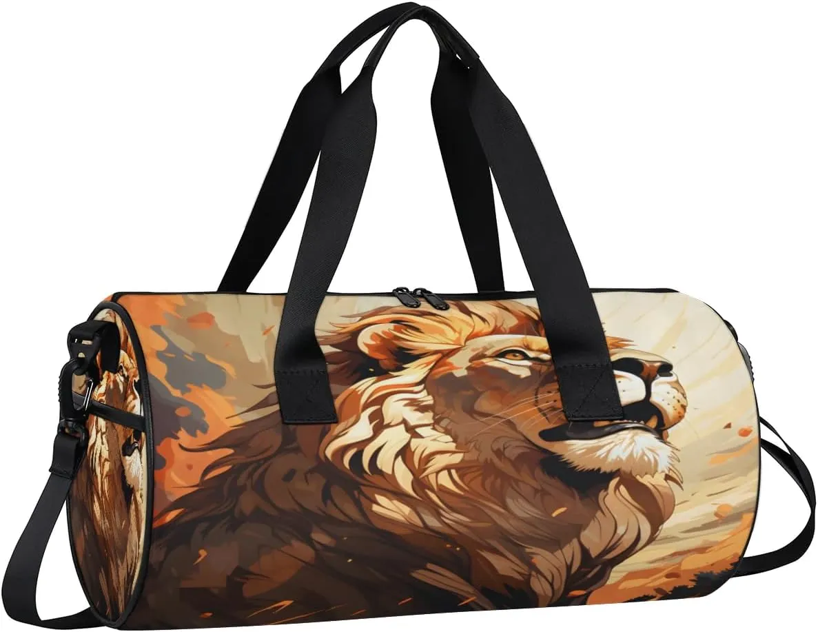 Lion Gaze Travel Gym Bag Waterproof Sport Dance Bag for Women Men Portable Gymnastics Duffel Bags Canvas Tote Carry on Handbag for Workout Overnight Weekender