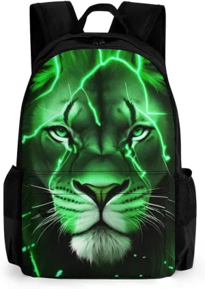 Lion King Green Lighting Art Shoulder Book Bags Polyester Multipurpose Anti-Theft Carry On Bag Large Capacity Travel Hiking & Camping Rucksack