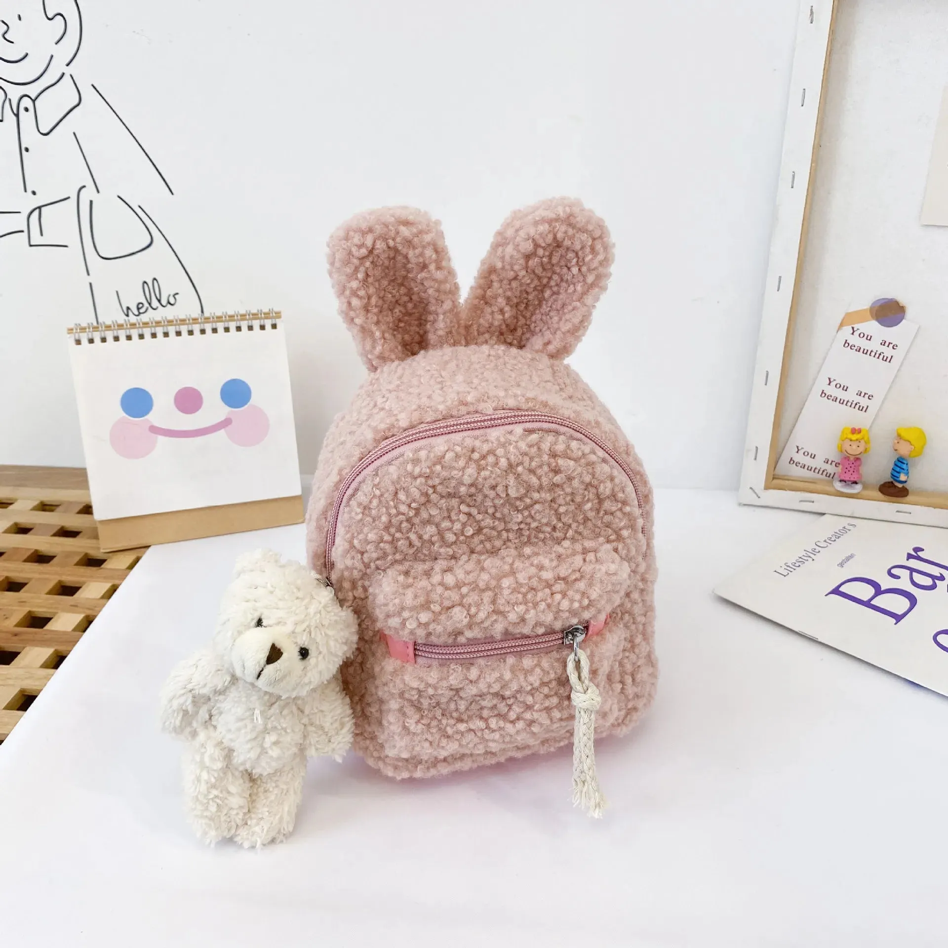 Little Woolen Eared Rabbit Children's Holiday Backpack Plush Toy Kindergarten Bag Cute Coin Purse Children Birthday Gifts
