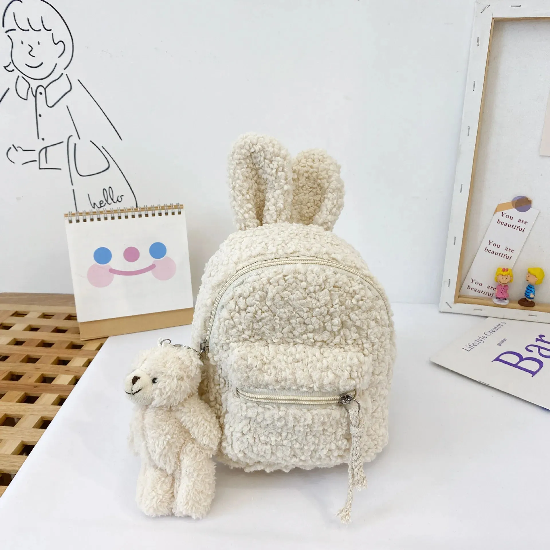Little Woolen Eared Rabbit Children's Holiday Backpack Plush Toy Kindergarten Bag Cute Coin Purse Children Birthday Gifts