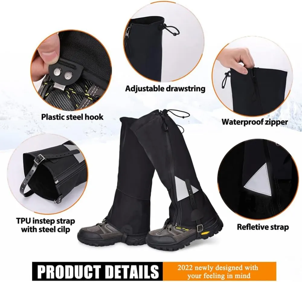 Lixada Leg Gaiter Waterproof Tear-Resistant for Adults, Mens Hiking Leg Warmers Adjustable Winter Shoe Cover Foot Protection Guard for Skiing Hunting Camping Backpacking Traveling