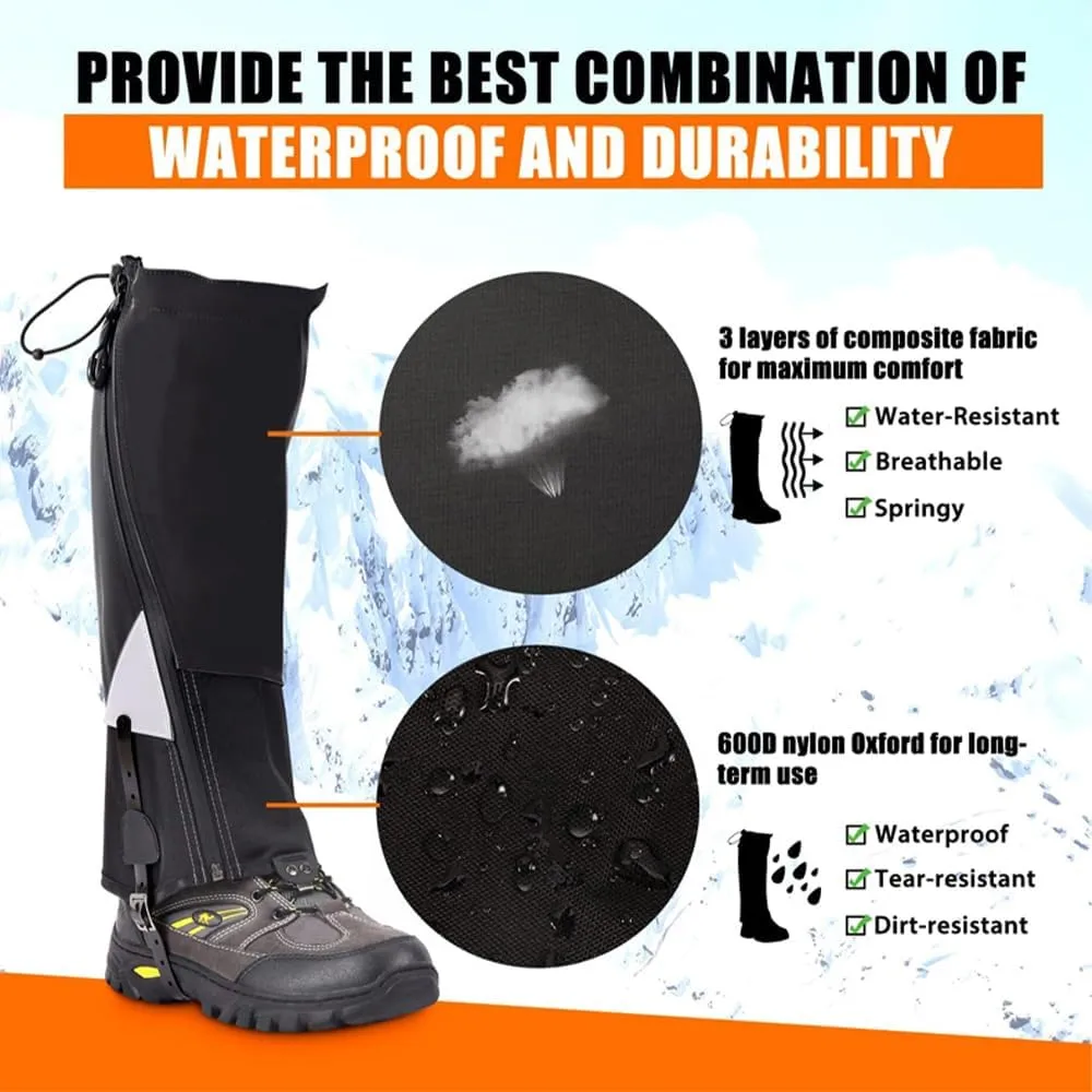 Lixada Leg Gaiter Waterproof Tear-Resistant for Adults, Mens Hiking Leg Warmers Adjustable Winter Shoe Cover Foot Protection Guard for Skiing Hunting Camping Backpacking Traveling