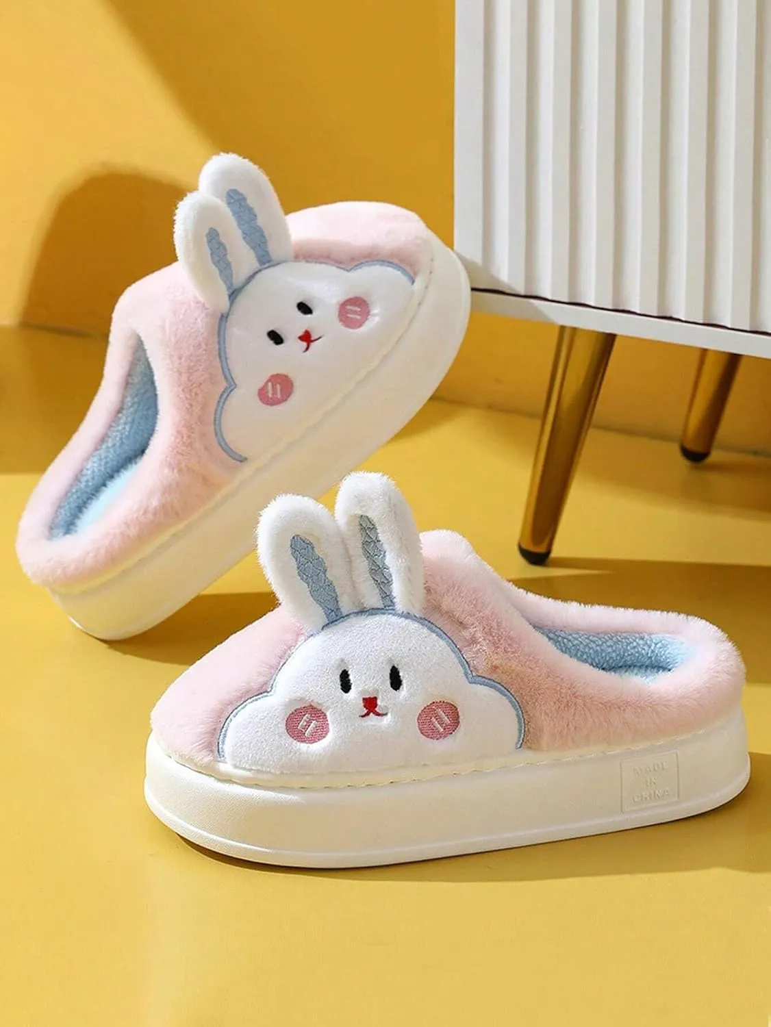 Loizziuy Bunny Slippers Women's Thick-soled Cute Plush Cartoon Rabbit Designed, Anti-slip, Warm Plush Slippers for Indoor