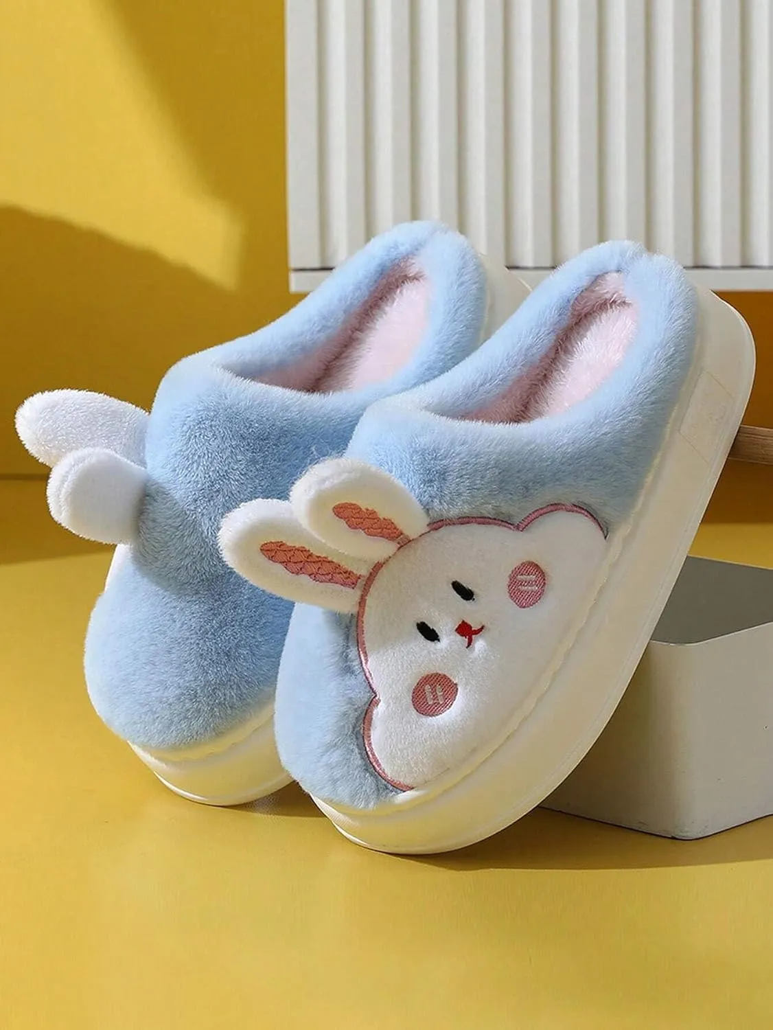 Loizziuy Bunny Slippers Women's Thick-soled Cute Plush Cartoon Rabbit Designed, Anti-slip, Warm Plush Slippers for Indoor