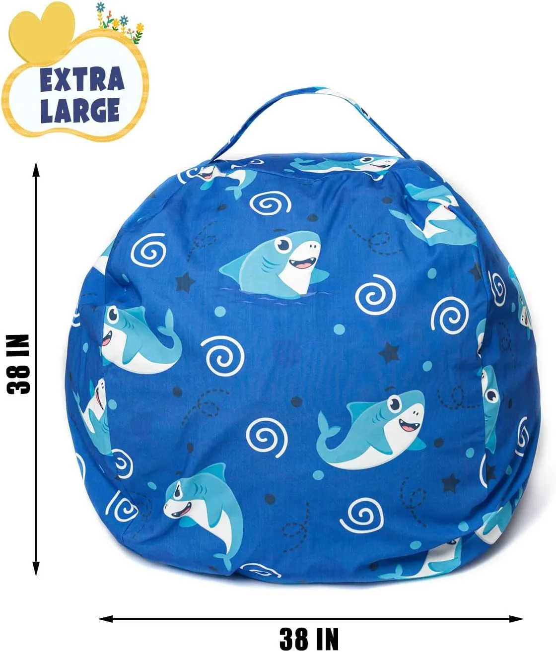LOLOMLO Stuffed Animal Storage Bean Bag Chair Cover, Hold Kids Plush Toys Blankets Towels Beanbag (Cover Only), Canvas Floor Circle Stuff Sit Seat Sofa with YKK Zipper, Extra Large 38", Blue Shark