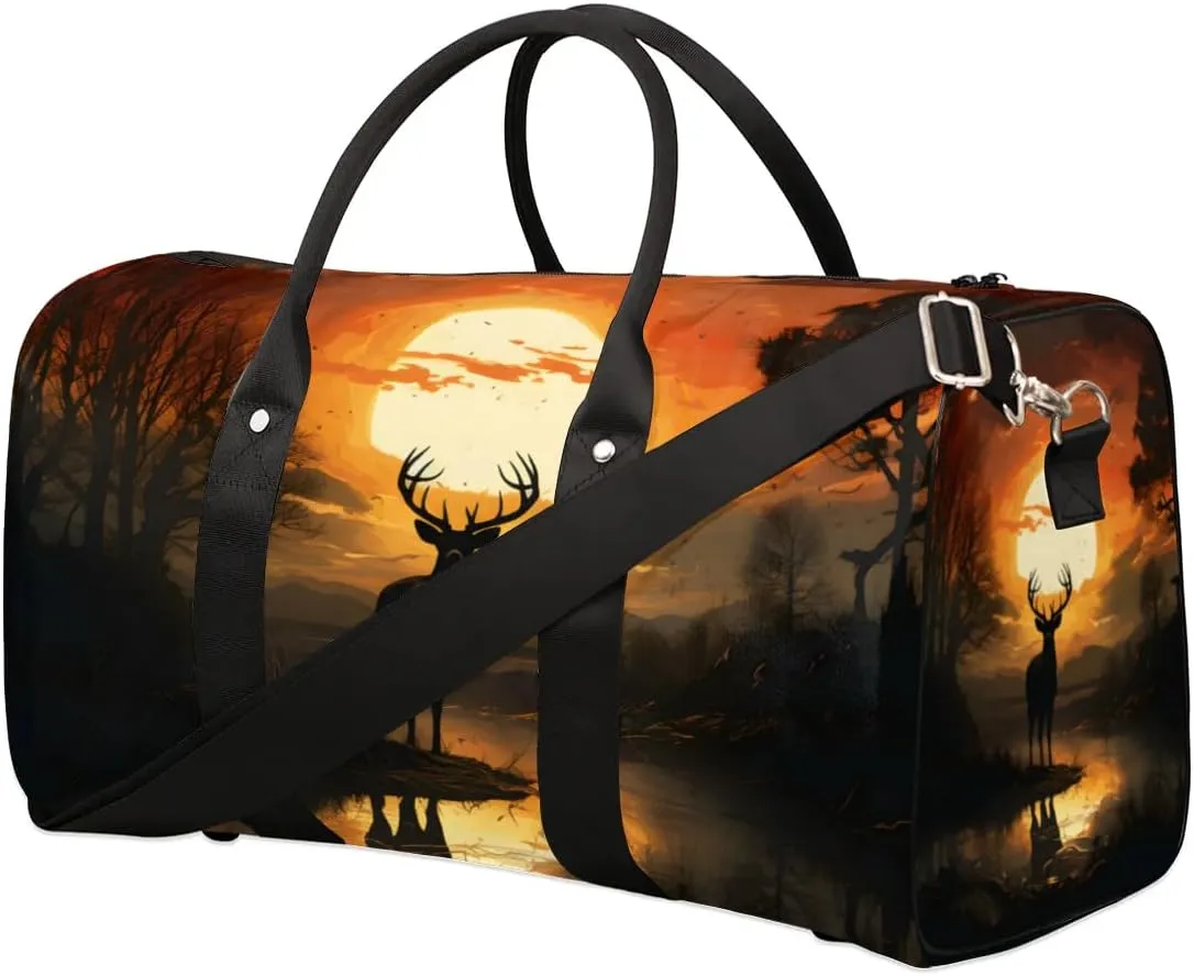 Lonely Deer Elk Travel Duffel bag for Men Women Weekender Overnight Bag Gym Bag Carry On Luggage Bags for Yoga Workout Sports