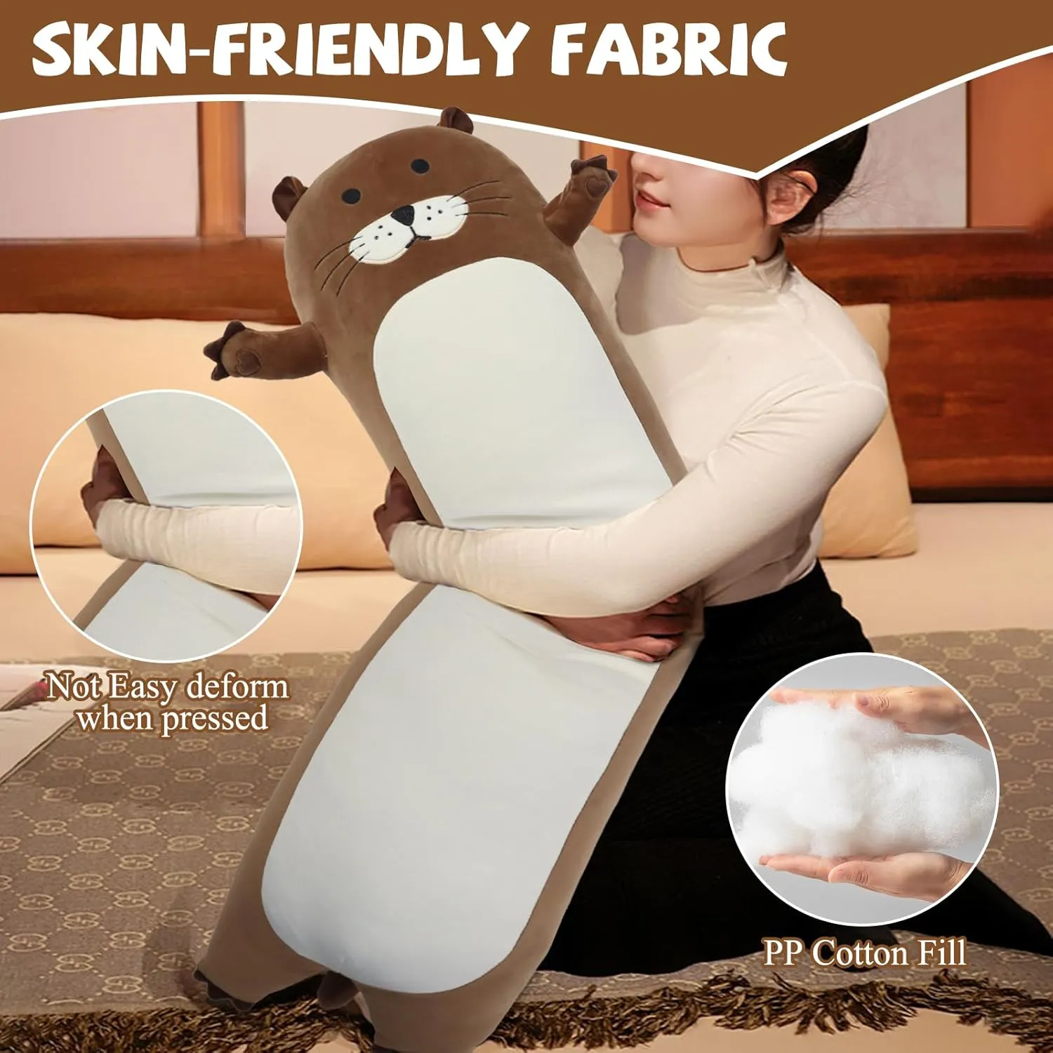 Long Otter Plush Pillow 33.5inch/85cm, Giant Sea Otter Stuffed Animals Toy Cute Otter Plushie Sleeping Hugging Pillow Long Body Throw for Kids(Otter)