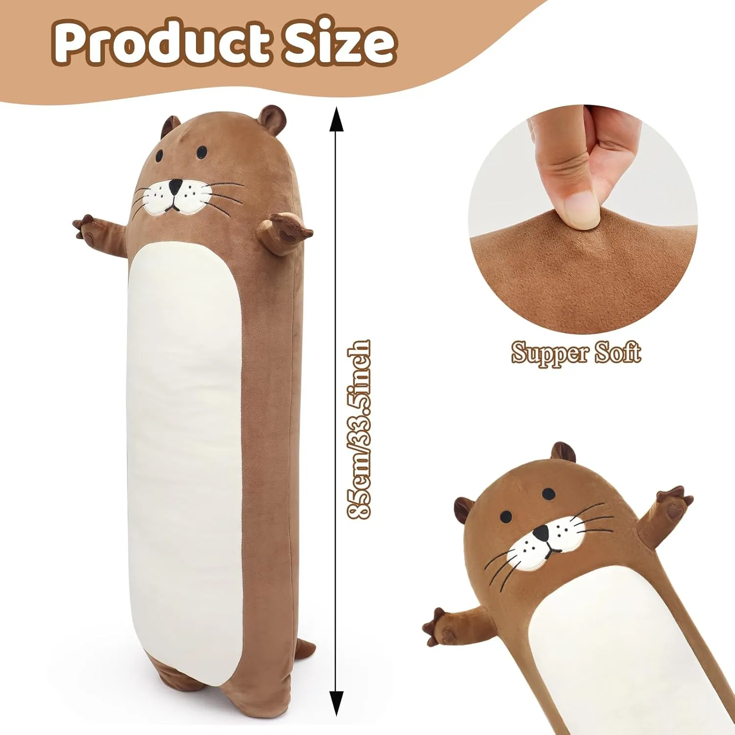 Long Otter Plush Pillow 33.5inch/85cm, Giant Sea Otter Stuffed Animals Toy Cute Otter Plushie Sleeping Hugging Pillow Long Body Throw for Kids(Otter)