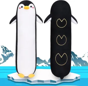 Long Penguin Plush Pillow, 20” Black Penguin Stuffed Animal, Cute Cartoon Sleeping Plushy, Soft Cuddly Hugging Plush Toys Kawaii Body Pillow, Sweet Gift at Birthday for Kids Adults