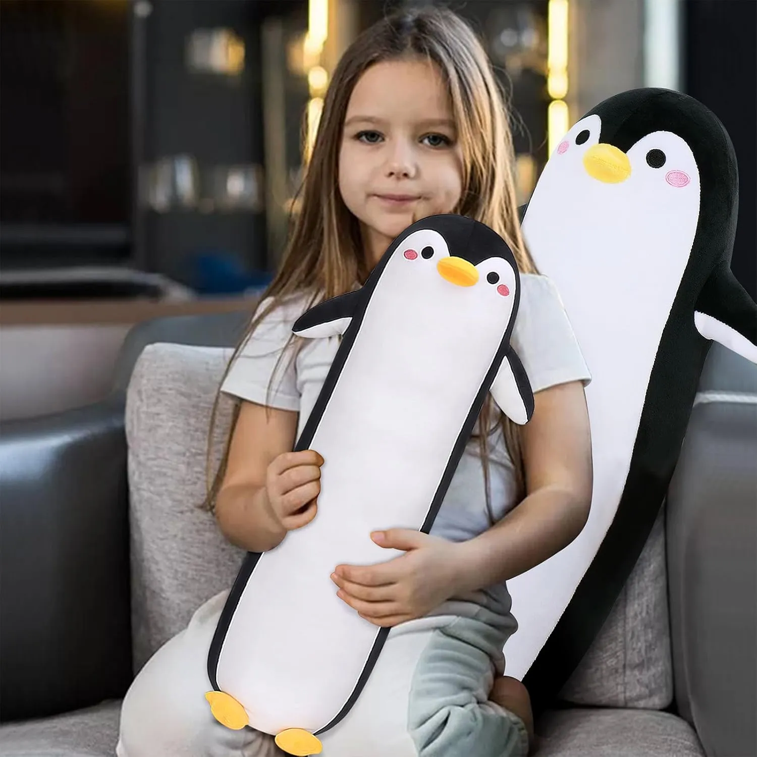 Long Penguin Plush Pillow, 20” Black Penguin Stuffed Animal, Cute Cartoon Sleeping Plushy, Soft Cuddly Hugging Plush Toys Kawaii Body Pillow, Sweet Gift at Birthday for Kids Adults