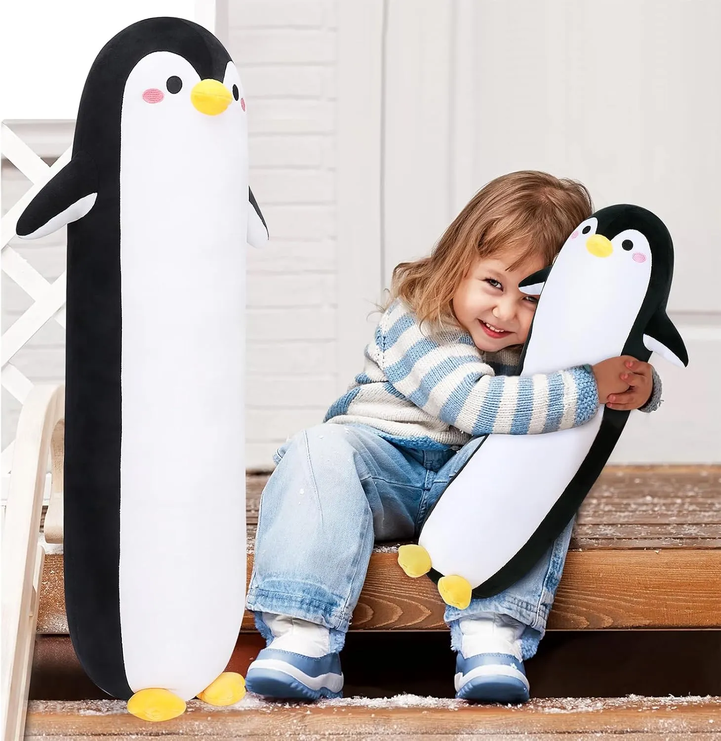 Long Penguin Plush Pillow, 20” Black Penguin Stuffed Animal, Cute Cartoon Sleeping Plushy, Soft Cuddly Hugging Plush Toys Kawaii Body Pillow, Sweet Gift at Birthday for Kids Adults