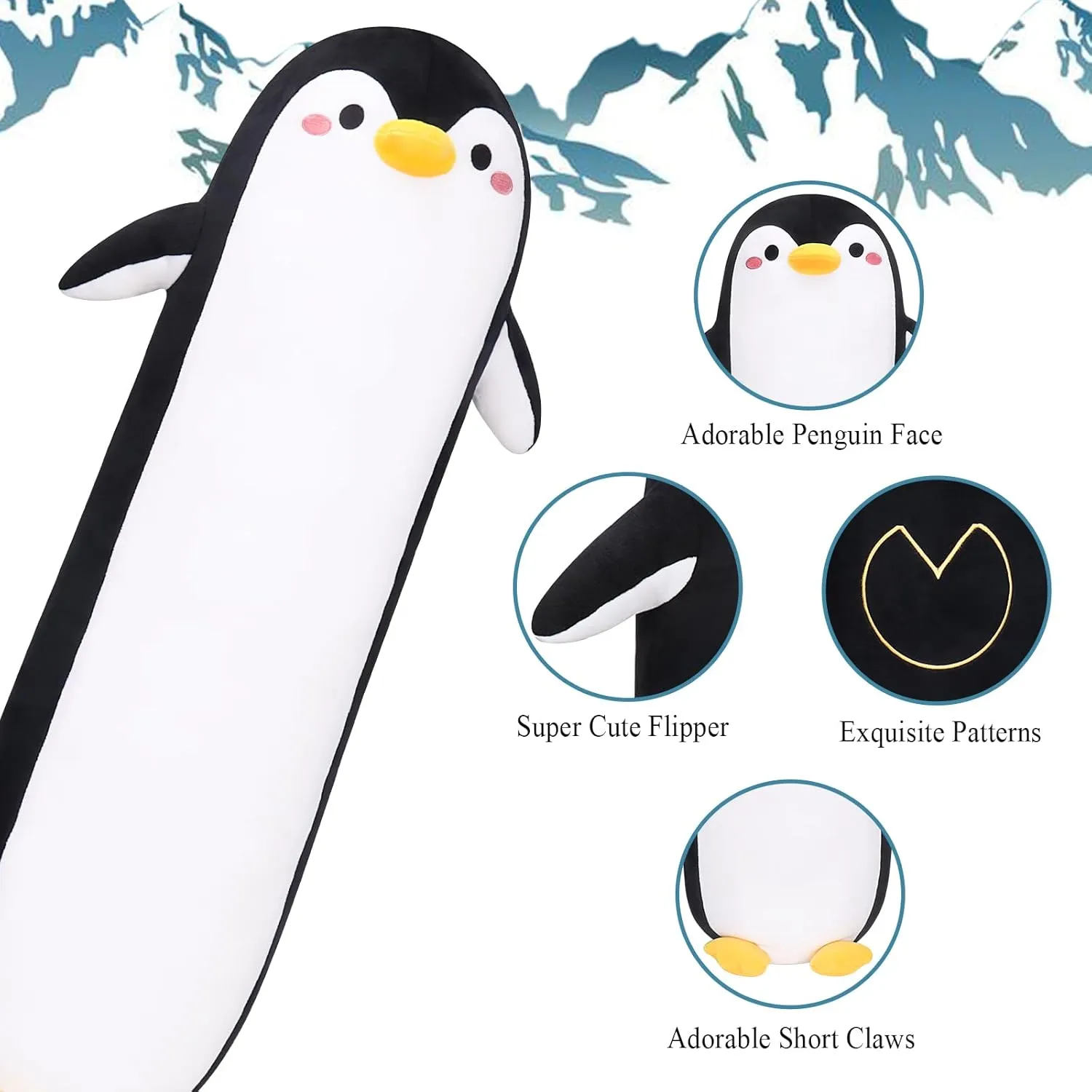 Long Penguin Plush Pillow, 20” Black Penguin Stuffed Animal, Cute Cartoon Sleeping Plushy, Soft Cuddly Hugging Plush Toys Kawaii Body Pillow, Sweet Gift at Birthday for Kids Adults