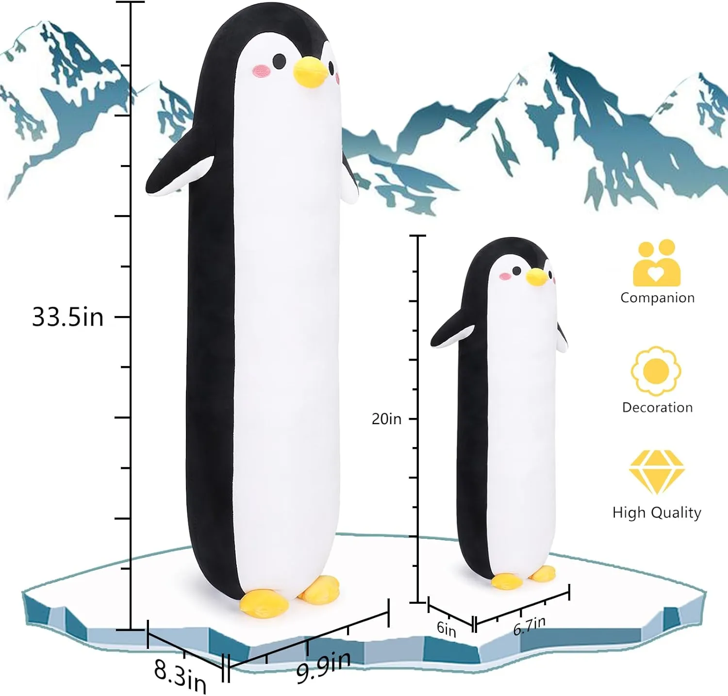 Long Penguin Plush Pillow, 20” Black Penguin Stuffed Animal, Cute Cartoon Sleeping Plushy, Soft Cuddly Hugging Plush Toys Kawaii Body Pillow, Sweet Gift at Birthday for Kids Adults