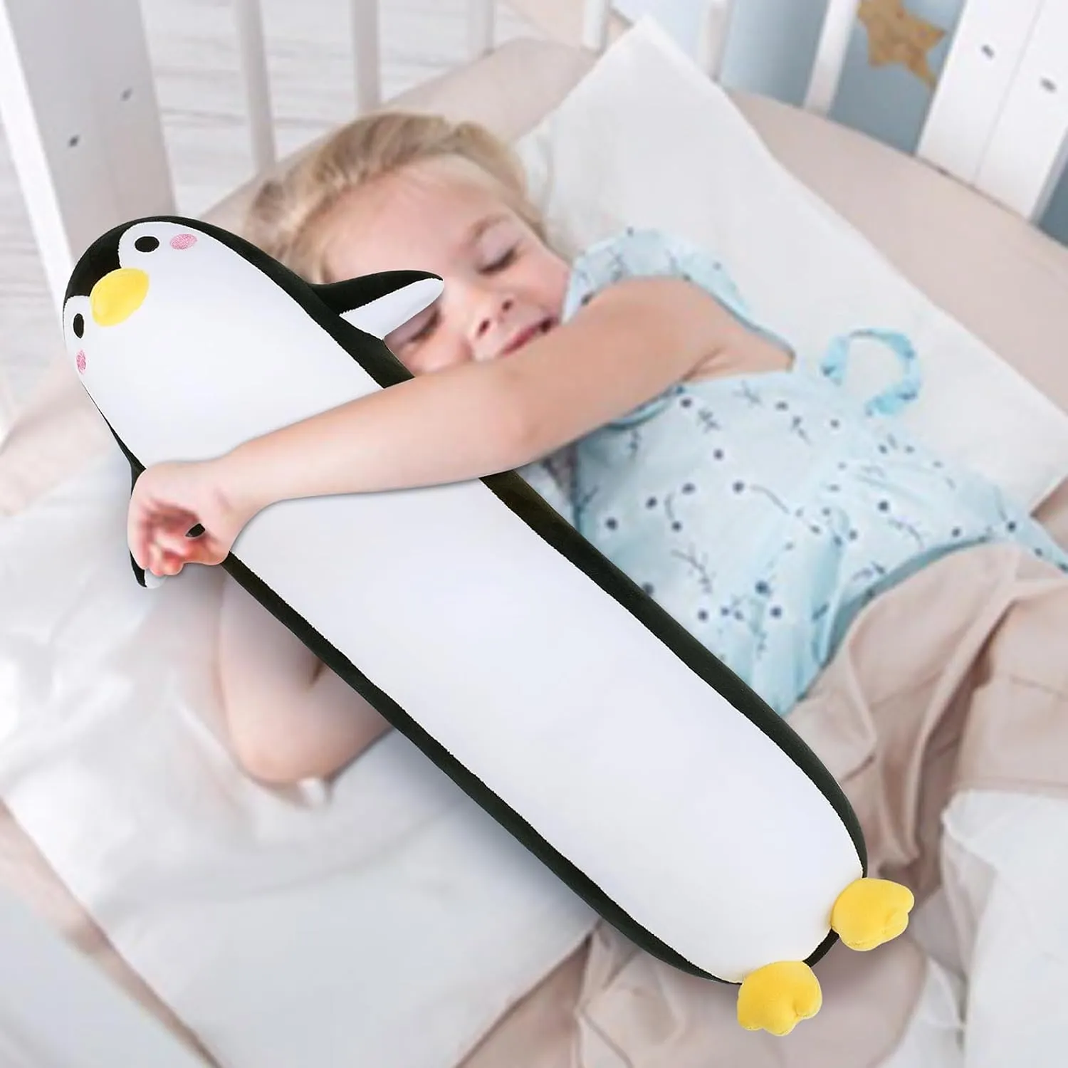 Long Penguin Plush Pillow, 20” Black Penguin Stuffed Animal, Cute Cartoon Sleeping Plushy, Soft Cuddly Hugging Plush Toys Kawaii Body Pillow, Sweet Gift at Birthday for Kids Adults