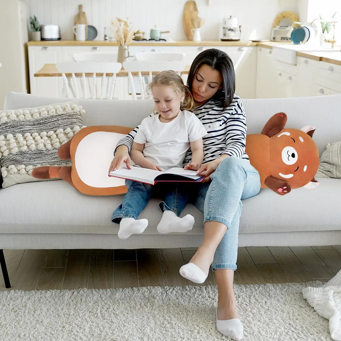 Long Plush Raccoon Pillow - Cute Plush Toy Doll Stuffed Animal Hugging Pillow for Sleeping Gift for Kids and Girls (110cm/43.3in)