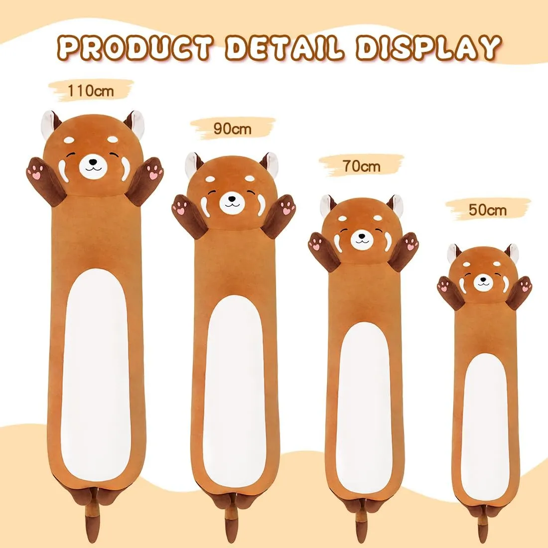 Long Plush Raccoon Pillow - Cute Plush Toy Doll Stuffed Animal Hugging Pillow for Sleeping Gift for Kids and Girls (110cm/43.3in)