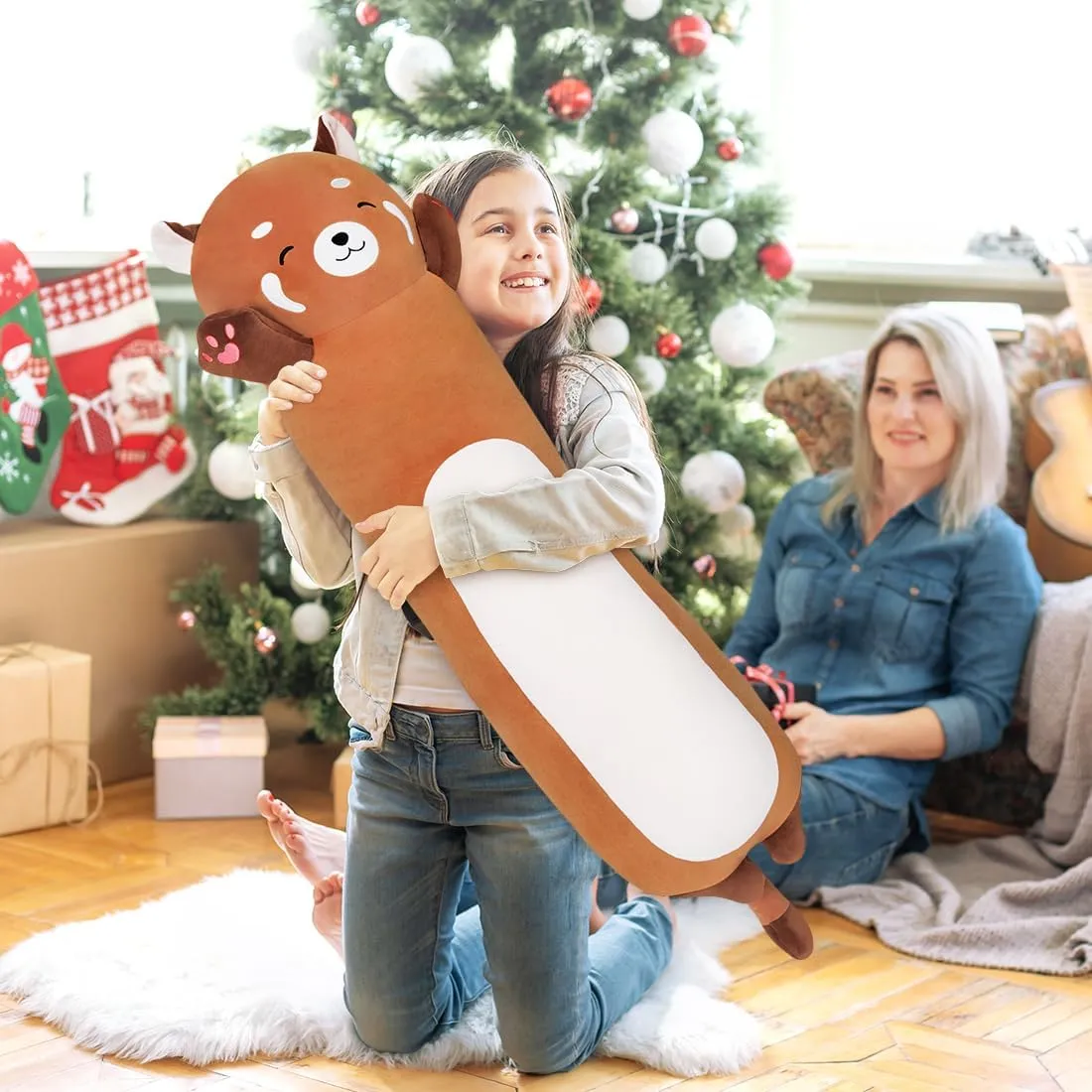 Long Plush Raccoon Pillow - Cute Plush Toy Doll Stuffed Animal Hugging Pillow for Sleeping Gift for Kids and Girls (110cm/43.3in)