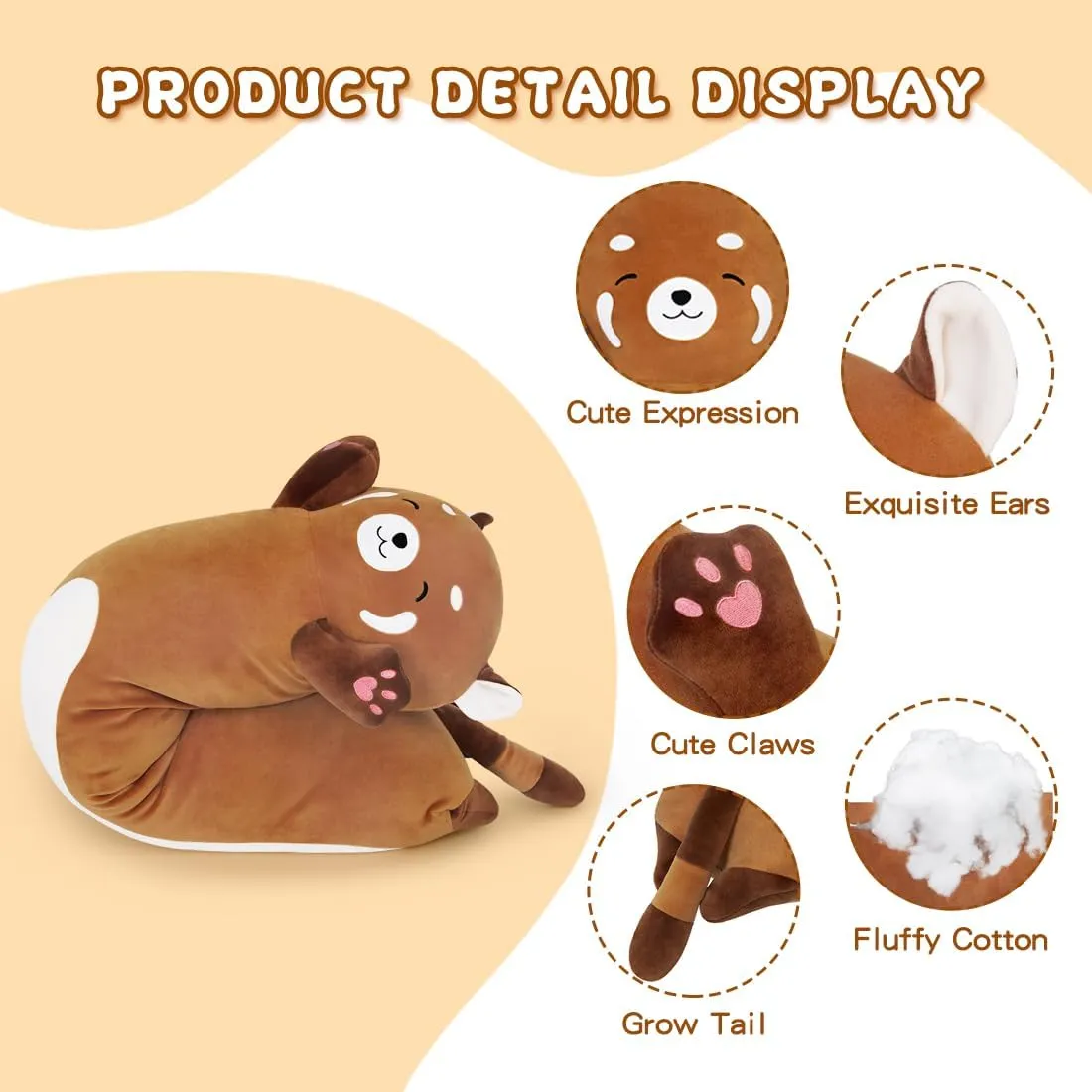 Long Plush Raccoon Pillow - Cute Plush Toy Doll Stuffed Animal Hugging Pillow for Sleeping Gift for Kids and Girls (110cm/43.3in)