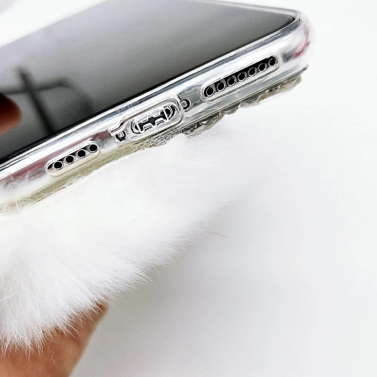 Losin Compatible with iPhone 16 Pro Max Plush Furry Case with Luxury Bling Diamond Rhinestones Cute 3D Fox Head Women Girls Winter Warm Shockproof Protective Cover for iPhone 16 Pro Max, White