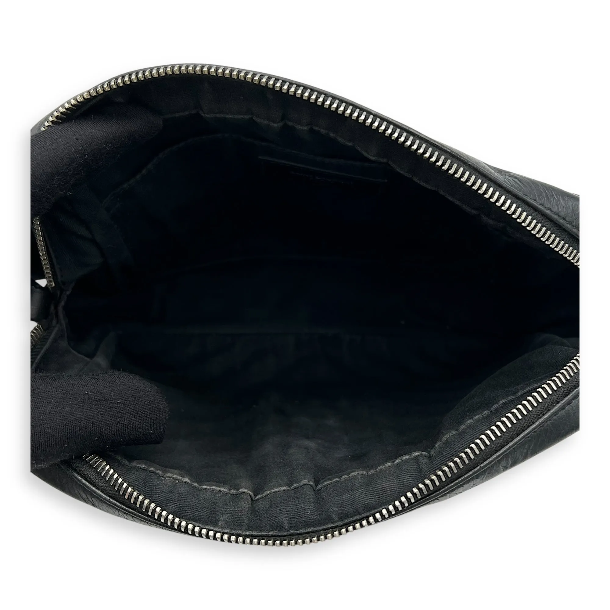 Lou Camera Shoulder Bag Black in Crinkled calfskin, Silver hardware