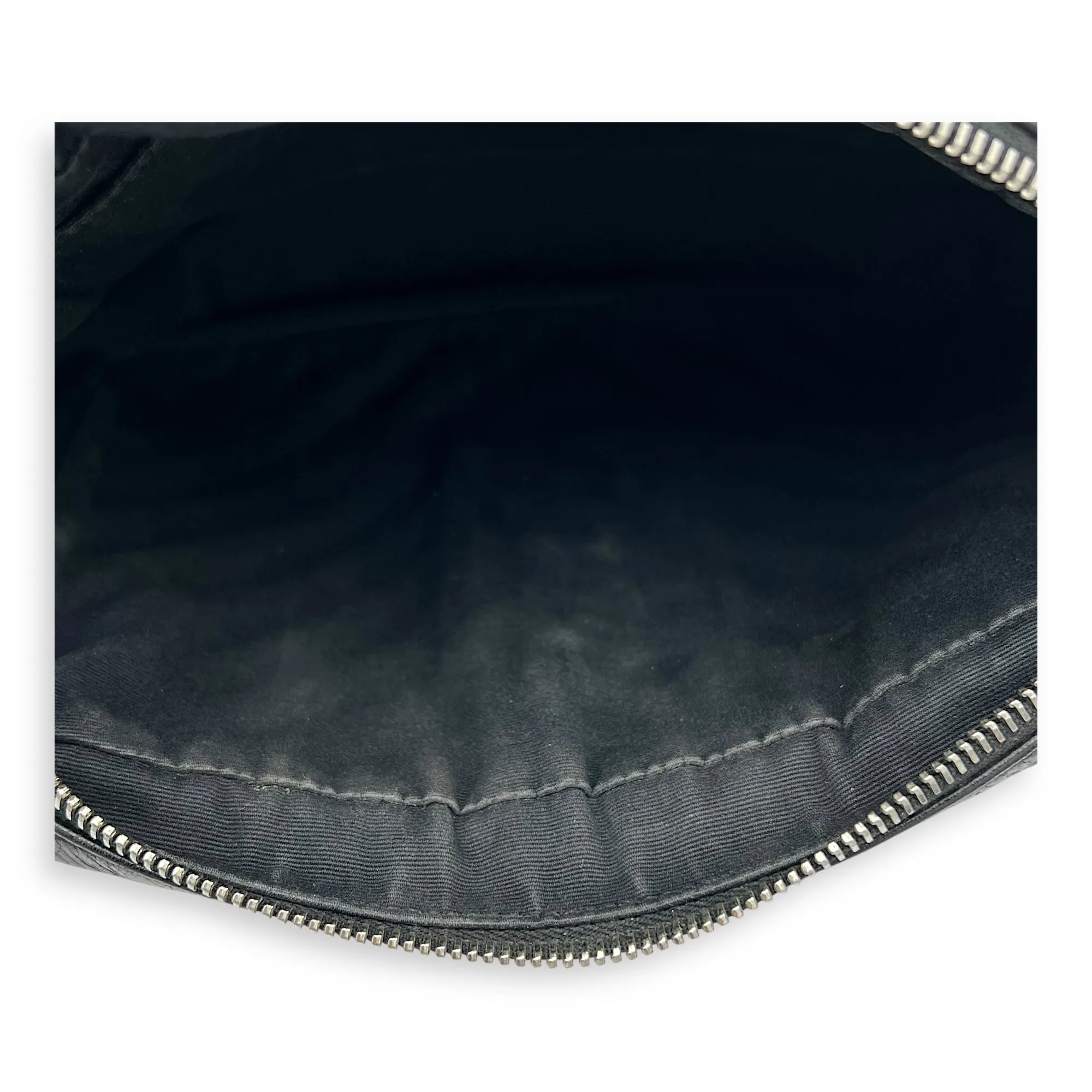 Lou Camera Shoulder Bag Black in Crinkled calfskin, Silver hardware