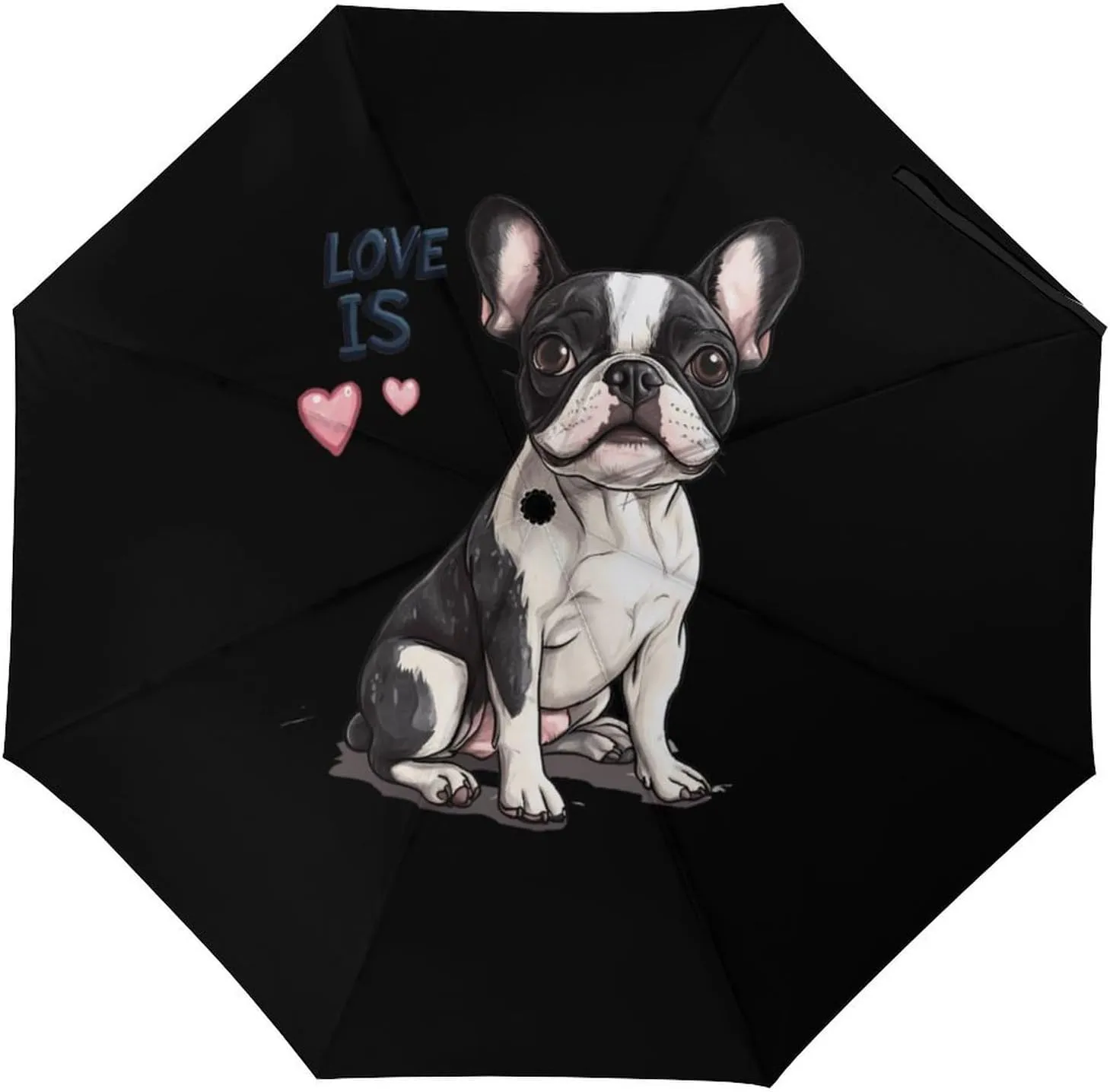 Love Is Boston Terrier Bostie Travel Umbrella for Rain Windproof Portable Folding Umbrella
