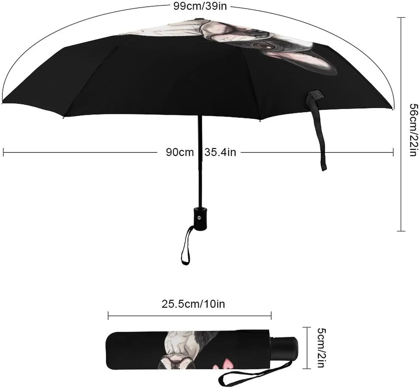 Love Is Boston Terrier Bostie Travel Umbrella for Rain Windproof Portable Folding Umbrella