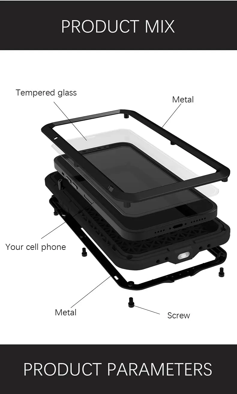 LOVE MEI Compatible with iPhone 13 Pro Max Case,Outdoor Sports Military Heavy Duty Metal Cover Waterproof Shockproof Dustproof Full Body Case with Built in Tempered Glass Screen Protector (Black)