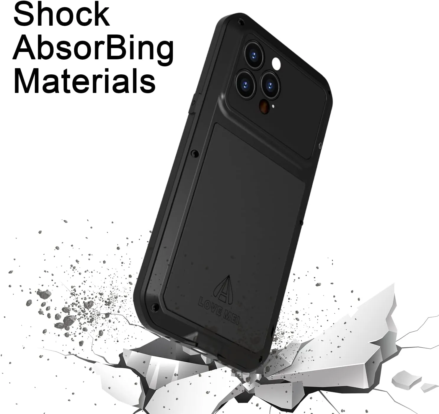LOVE MEI Compatible with iPhone 13 Pro Max Case,Outdoor Sports Military Heavy Duty Metal Cover Waterproof Shockproof Dustproof Full Body Case with Built in Tempered Glass Screen Protector (Black)