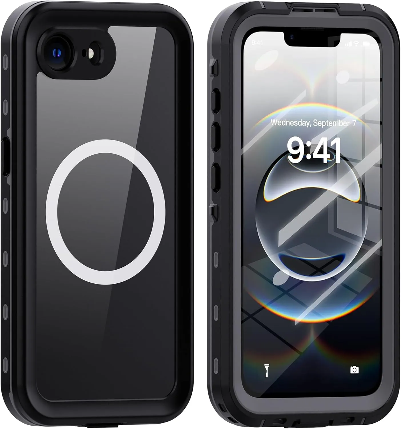 LOVE MEI Compatible with iPhone 16e Waterproof Case, Outdoor Sports IP68 Waterproof Dustproof Snowproof Underwater Full Body Case with Screen Protector Shockproof Case (Black)
