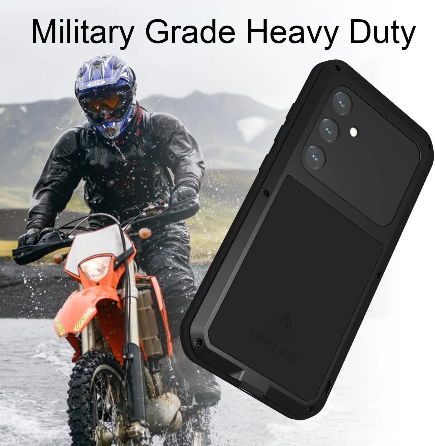 LOVE MEI Compatible with Samsung Galaxy S24 Plus Case,Outdoor Waterproof Military Heavy Duty Shockproof Dust/Dirt Proof Hybrid Aluminum Metal Silicone Tempered Glass Full Body Cover (Black)