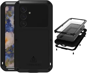 LOVE MEI for Samsung Galaxy S25 (6.2'') Case,Outdoor Sports Military Heavy Duty Metal Shockproof Dustproof Full Body Case with Built in Tempered Glass Screen Protector (Black, S25)