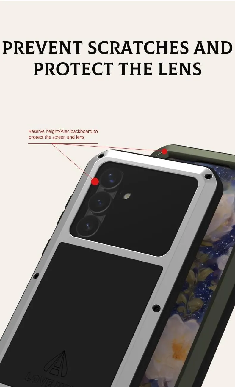 LOVE MEI for Samsung Galaxy S25 (6.2'') Case,Outdoor Sports Military Heavy Duty Metal Shockproof Dustproof Full Body Case with Built in Tempered Glass Screen Protector (Black, S25)